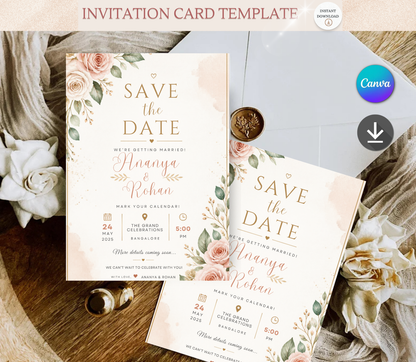 Save the Date Invitation Template | Editable Canva Wedding Save the Date Card Printable & Digital