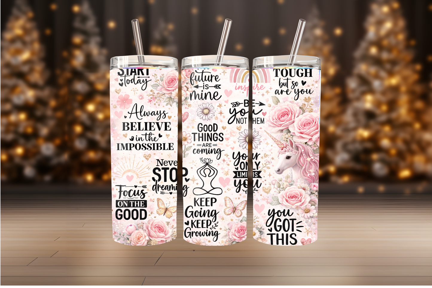 Inspirational Tumbler Wrap PNG | Motivational Quote Design, 20oz Skinny Tumbler Sublimation, Positive Mindset &amp; Self-Care Wrap