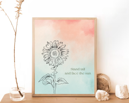 Motivational Sunflower Wall Decor Art | Inspirational Quote Wall Art, Floral Positivity Poster, Printable Sunflower Home Decor