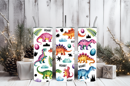 Cute Dinosaur Tumbler Wrap PNG | Kids Dino Tumbler Design, 20oz Skinny Tumbler Sublimation, Fun Dinosaur Wrap Template