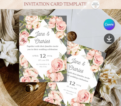Wedding Invitation Template | Editable Canva Wedding Invite Design Printable & Digital
