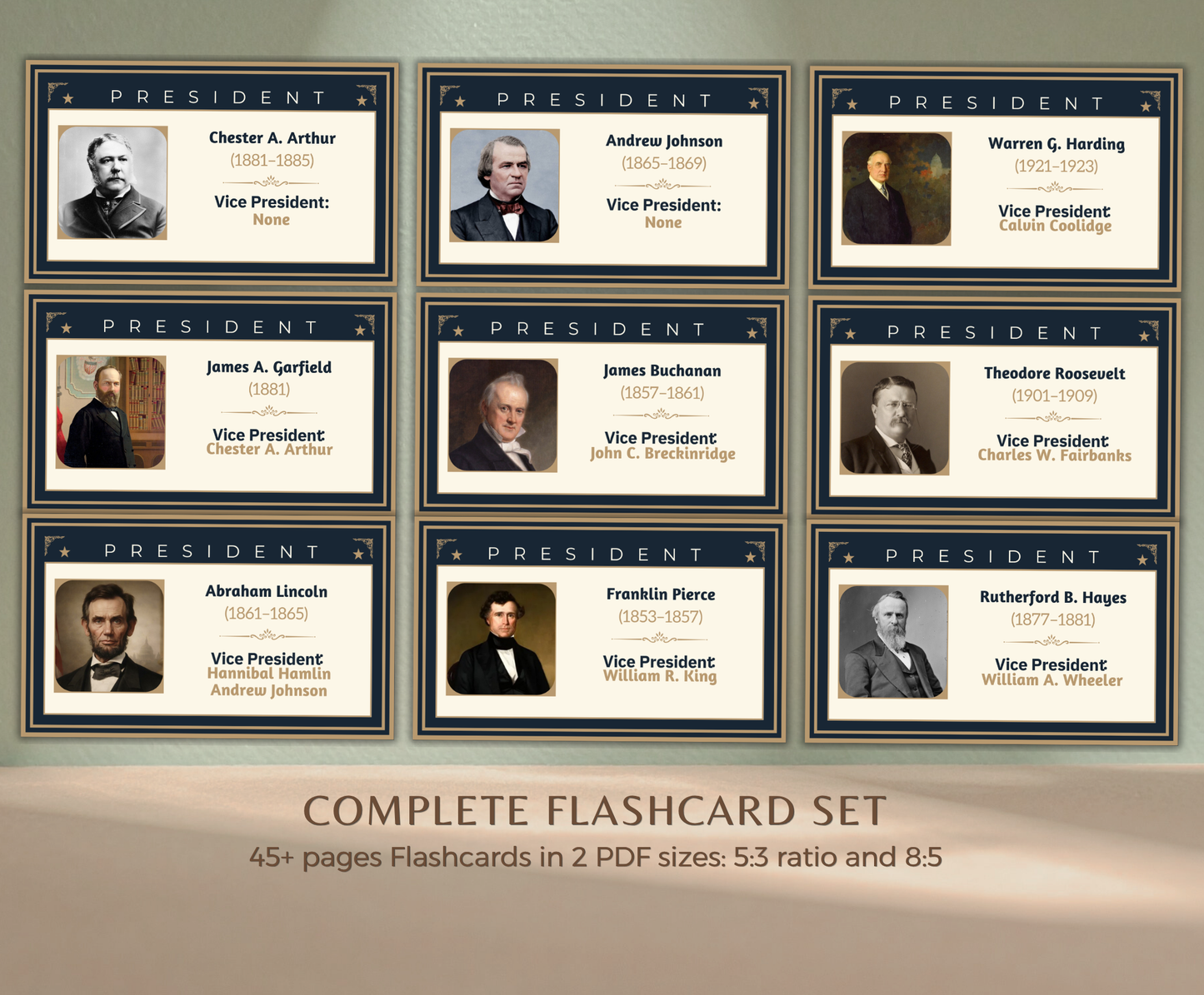 US Presidents & Vice Presidents Flashcards | Printable History Study Cards PDF