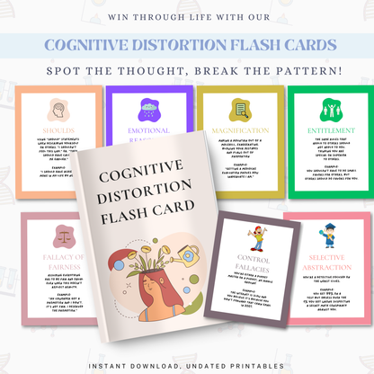 Cognitive Distortion Flash Cards PDF | CBT Thought Cards, Therapy Worksheets, Mental Health Tool, Cognitive Restructuring Guide