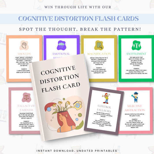 Cognitive Distortion Flash Cards PDF | CBT Thought Cards, Therapy Worksheets, Mental Health Tool, Cognitive Restructuring Guide