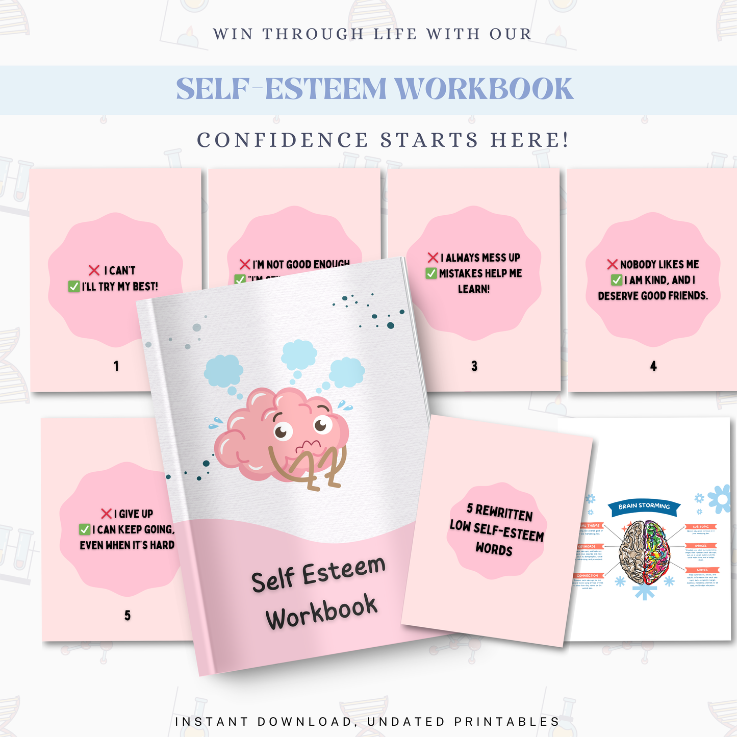 Self Esteem Workbook PDF | Confidence Building Journal, Self Worth &amp; Personal Growth Guide, Therapy Worksheets, Mental Wellness Planner
