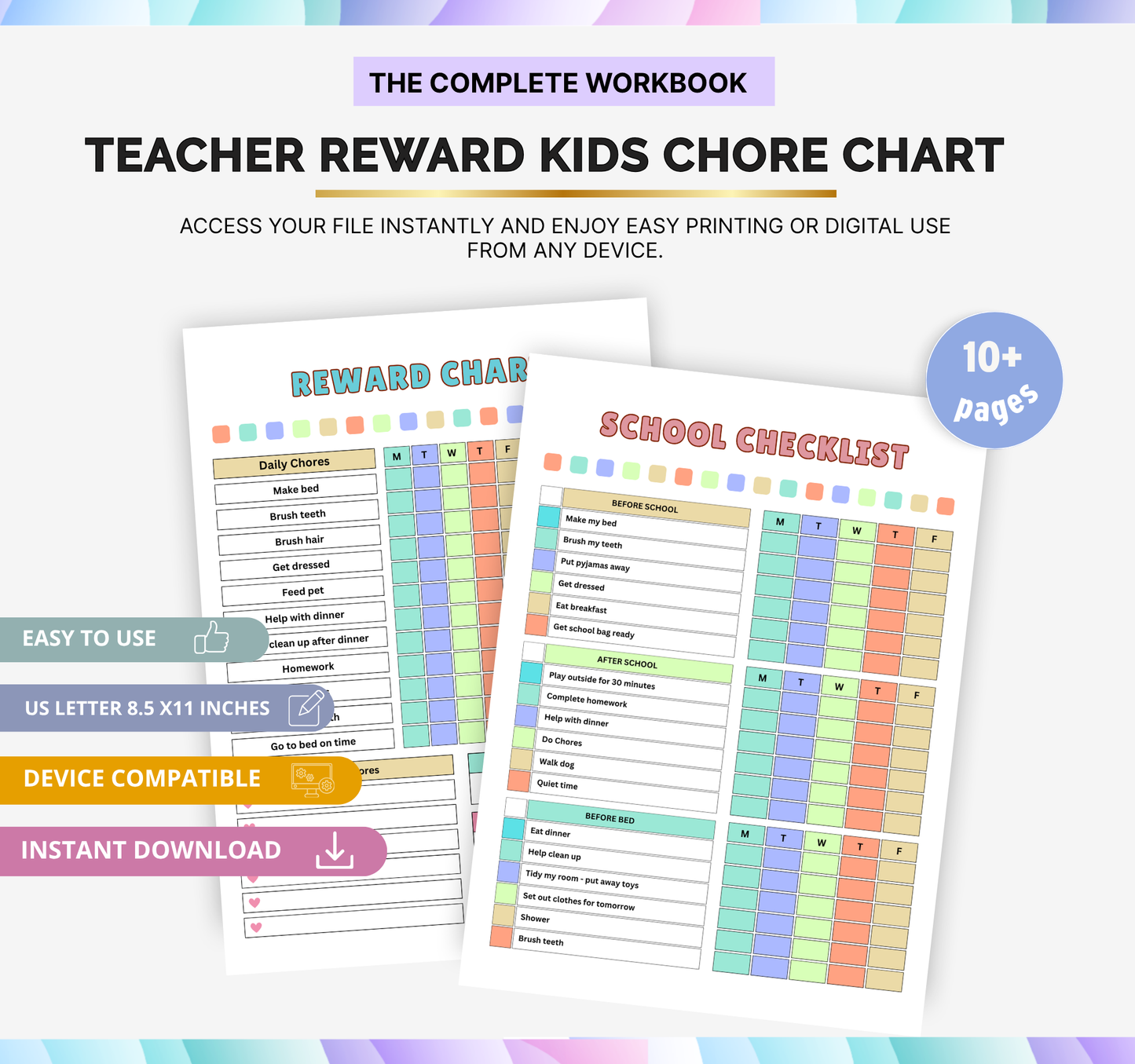 Teacher Reward Kids Chore Chart | Printable Classroom Responsibility Tracker