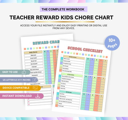 Teacher Reward Kids Chore Chart | Printable Classroom Responsibility Tracker