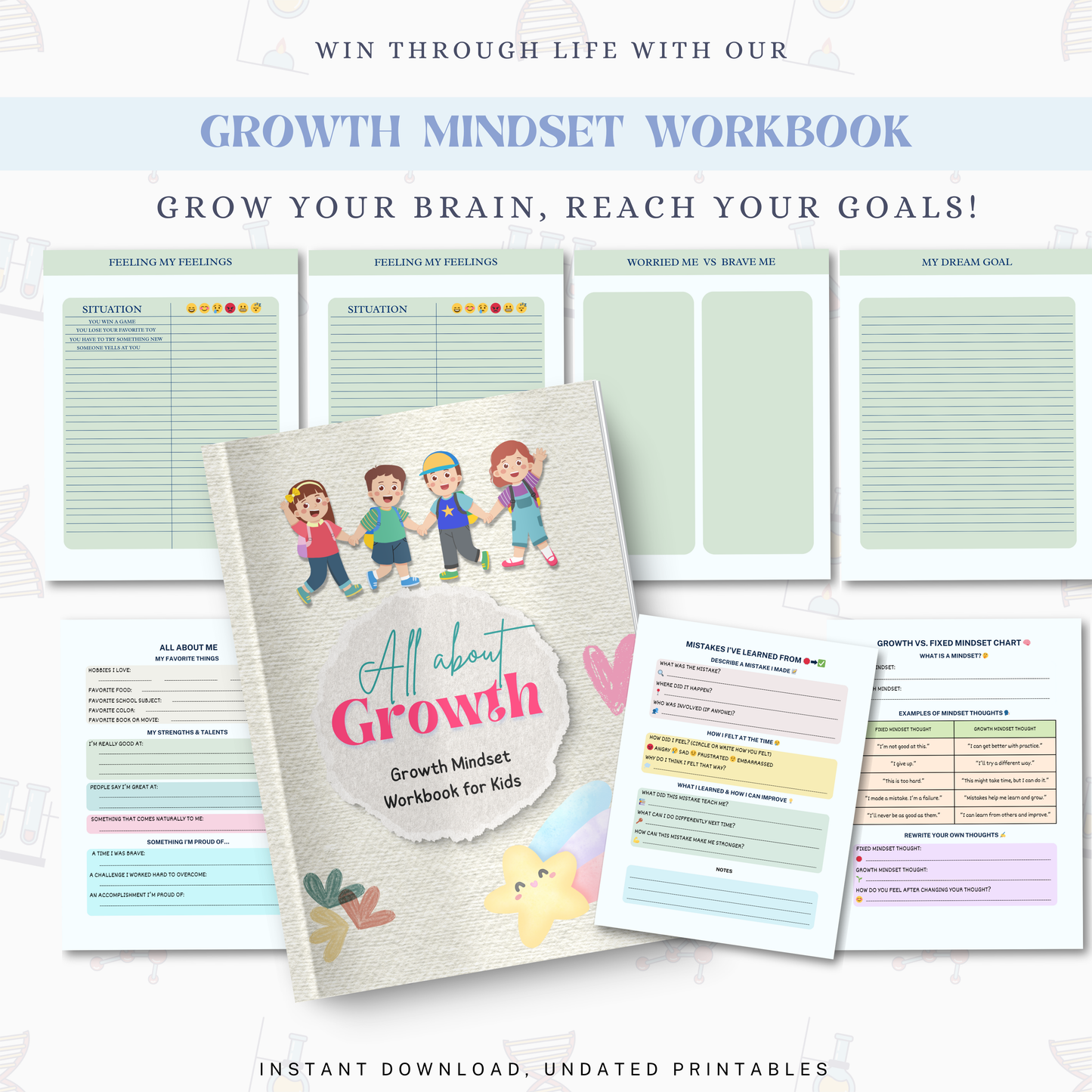 Growth Mindset Workbook for Kids PDF | Confidence Building Activities, Positive Thinking Journal, Self Esteem Worksheets, Kids Personal Development