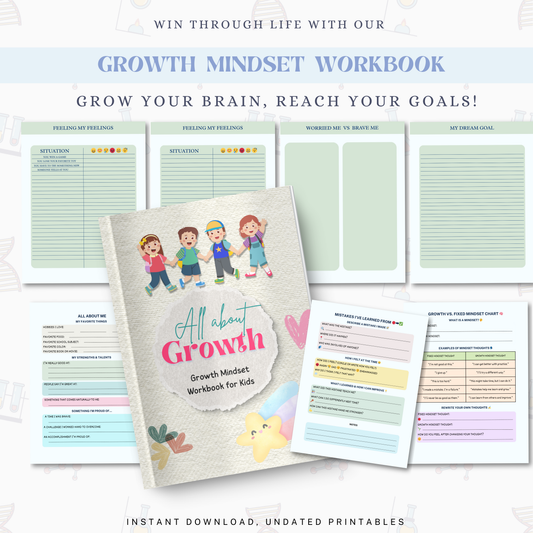 Growth Mindset Workbook for Kids PDF | Confidence Building Activities, Positive Thinking Journal, Self Esteem Worksheets, Kids Personal Development
