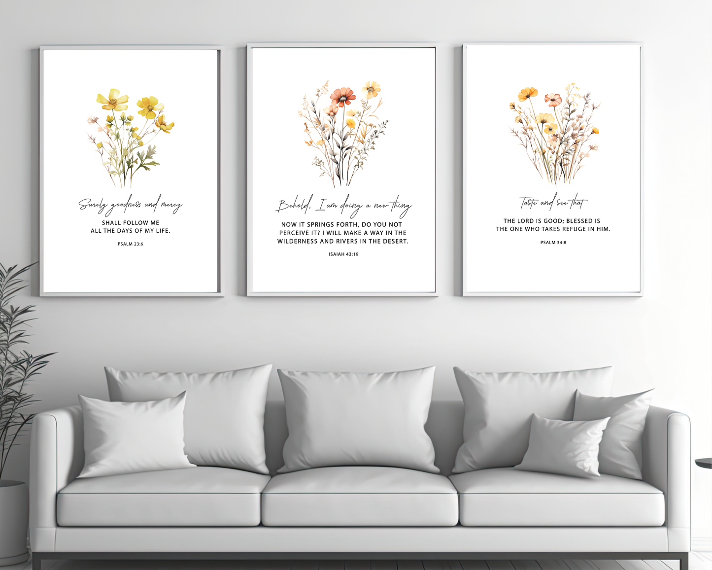 Christian Floral Wall Art Set of 3 | Bible Verse Printable, Feminine Scripture Decor, Boho Neutral Faith Home Wall Prints