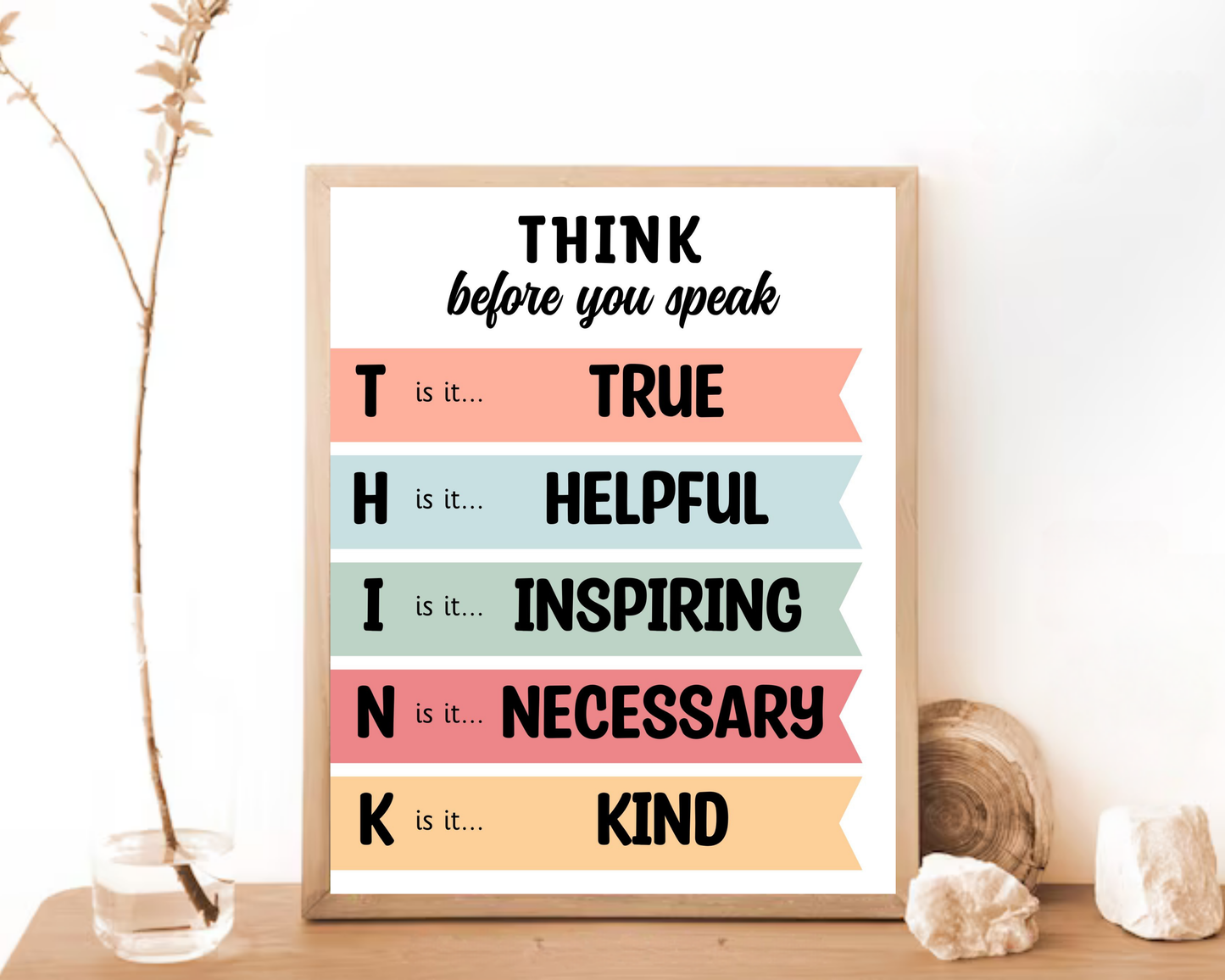 Think Before You Speak Wall Art | Inspirational Quote Poster, Mindfulness &amp; Communication Decor, Printable Motivational Wall Art