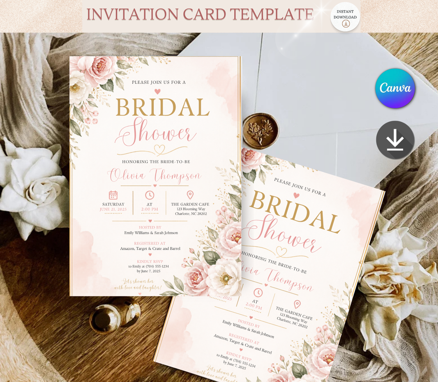 Bridal Shower Invitation Template | Editable Canva Wedding Shower Invite Design Printable & Digital