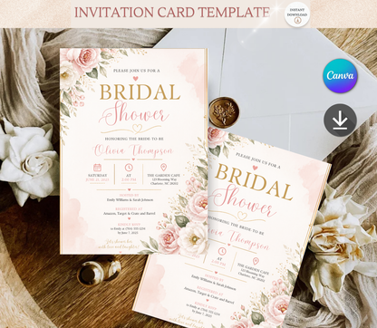 Bridal Shower Invitation Template | Editable Canva Wedding Shower Invite Design Printable & Digital