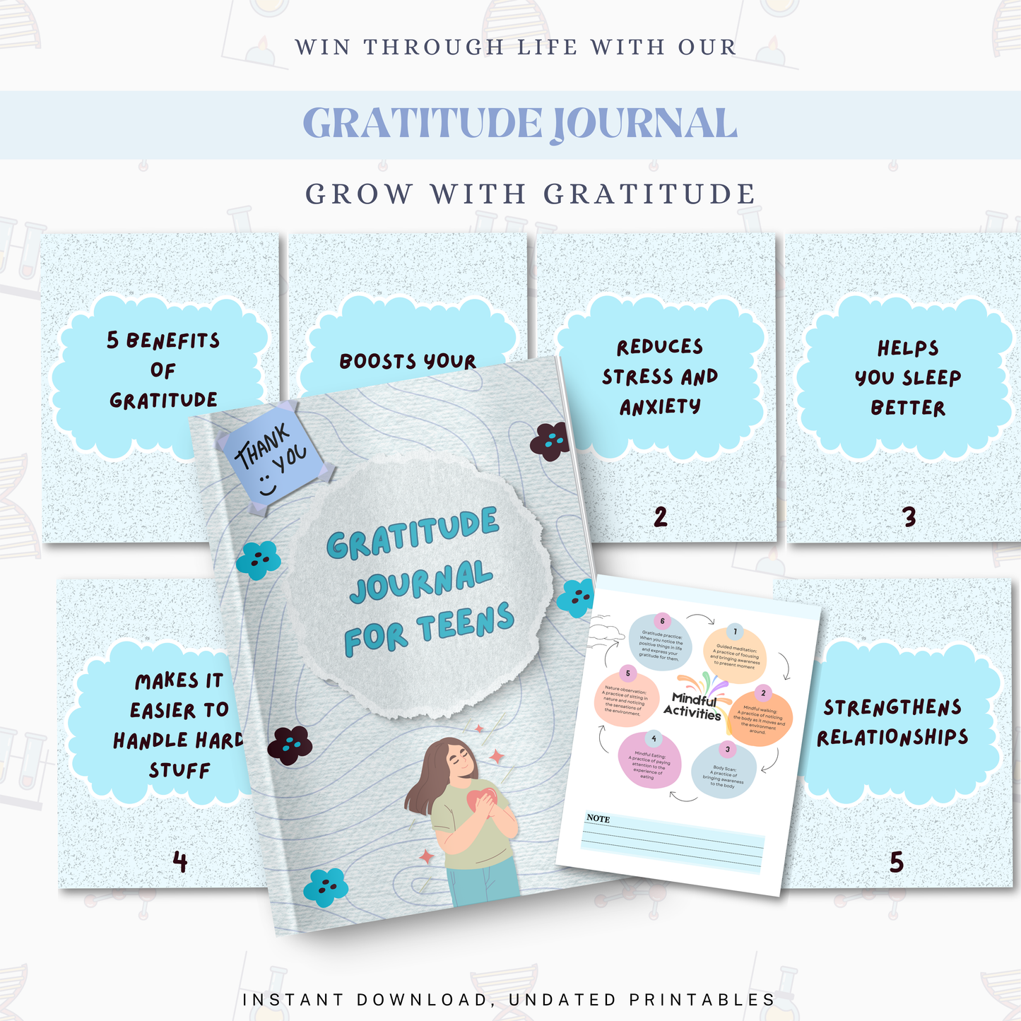 Gratitude Journal PDF | Daily Reflection, Mindfulness &amp; Positivity Workbook, Self-Care and Personal Growth Journal