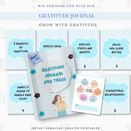 Gratitude Journal PDF | Daily Reflection, Mindfulness &amp; Positivity Workbook, Self-Care and Personal Growth Journal