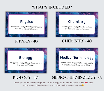 Science Series Flashcards Bundle | Printable Biology, Chemistry & Physics Study Cards PDF