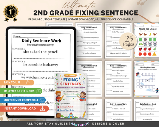 2nd Grade Fixing Sentences Worksheets | Printable Grammar & Sentence Correction Activities for Kids