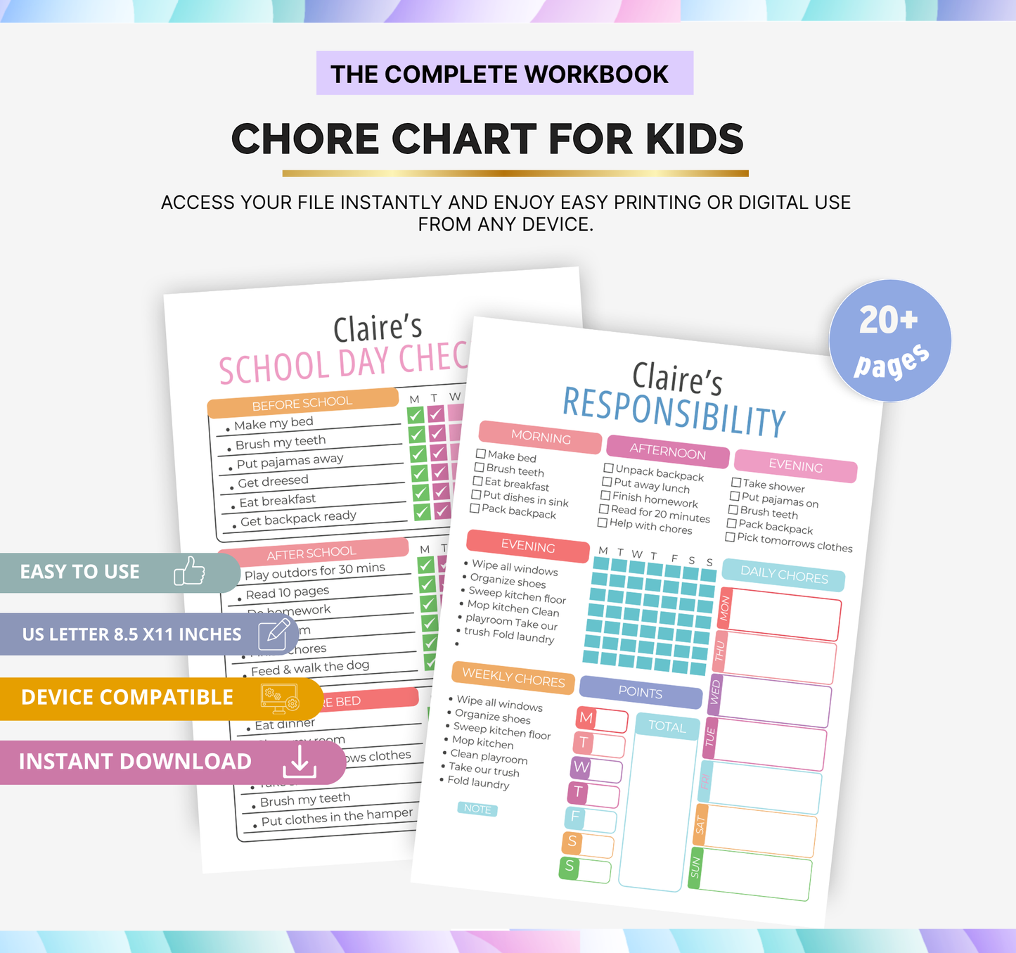 Responsibility Chore Chart for Kids | Printable Daily Tracker