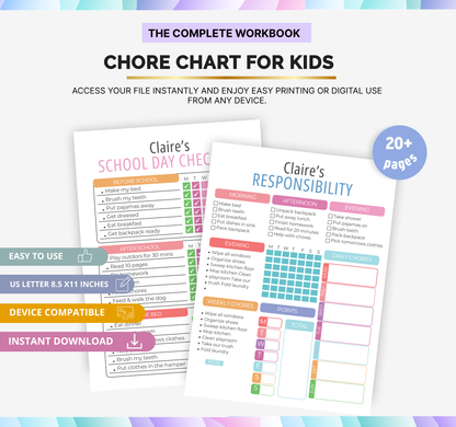 Responsibility Chore Chart for Kids | Printable Daily Tracker