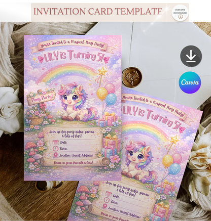 Pony Birthday Invitation Template | Editable Kids Horse Party Invite