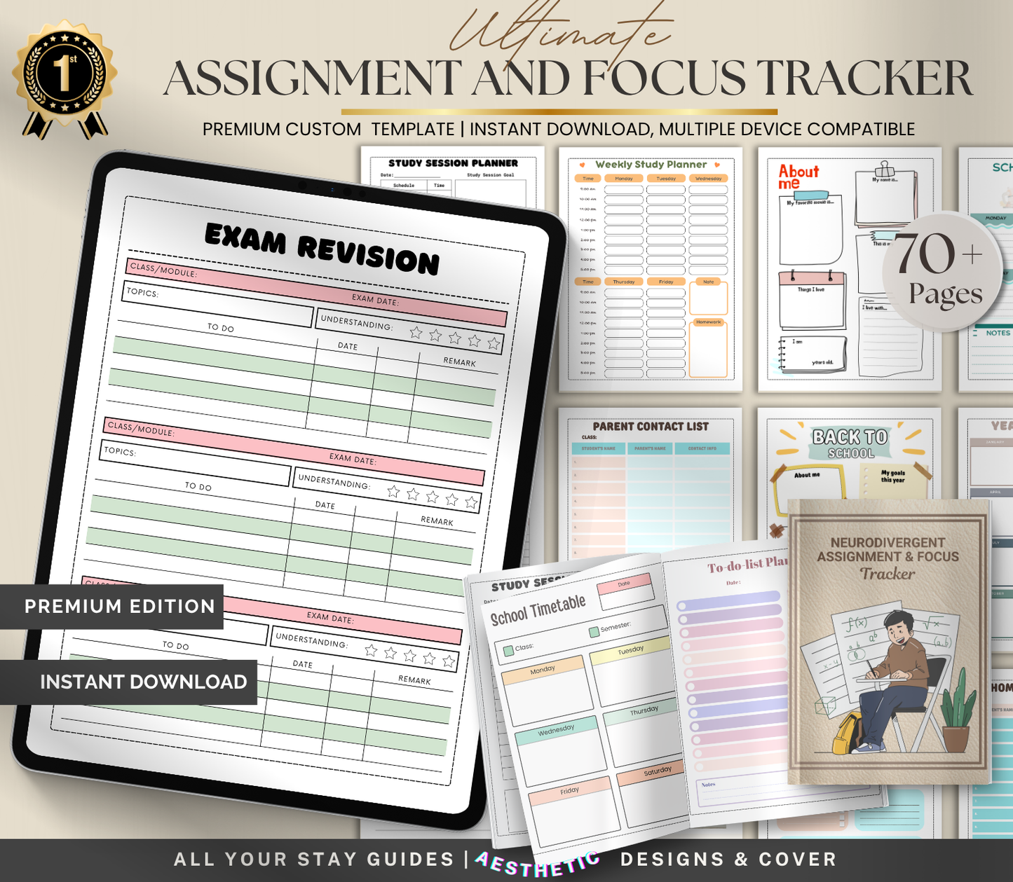 Neurodivergent Assignment & Focus Tracker | Printable Productivity Planner