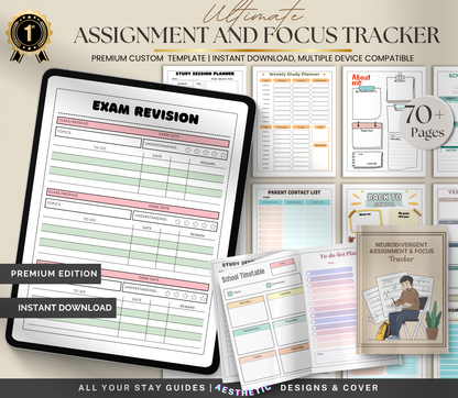 Neurodivergent Assignment & Focus Tracker | Printable Productivity Planner