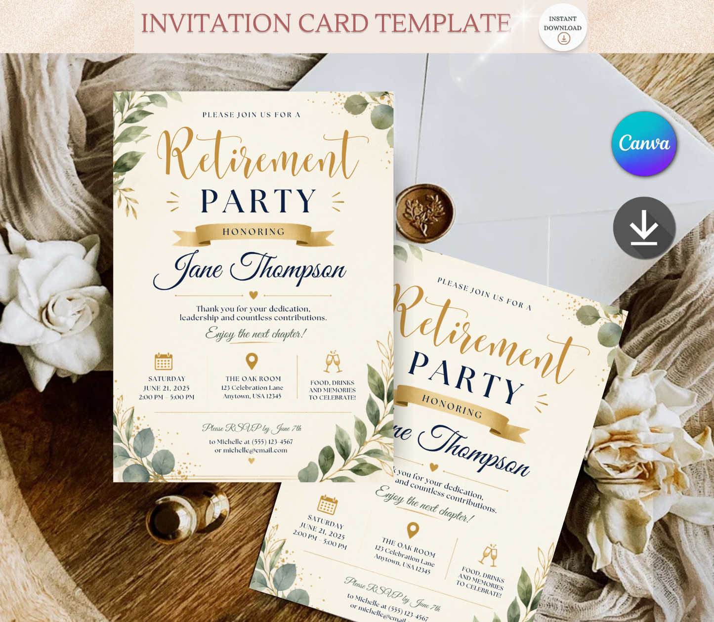 Retirement Invitation Template | Editable Canva Retirement Party Invite Design Printable & Digital