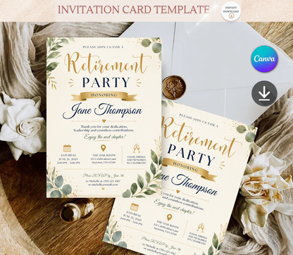 Retirement Invitation Template | Editable Canva Retirement Party Invite Design Printable & Digital