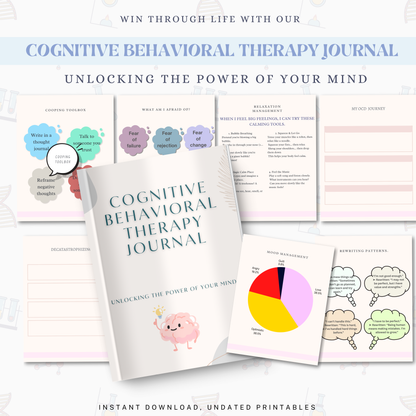 Cognitive Behavioral Therapy CBT Journal PDF | Guided Therapy Workbook, Thought Record, Mental Health Planner, Emotional Regulation Journal