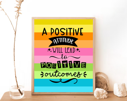 Positive Attitude Motivation Wall Art | Inspirational Quotes Poster, Mindset &amp; Self-Improvement Decor, Printable Motivational Wall Art