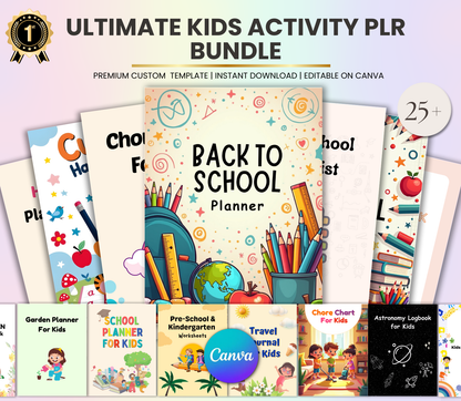 Ultimate Kids Activity PLR Bundle | Editable Canva Printable Worksheets, Games & Learning Pack for Kids
