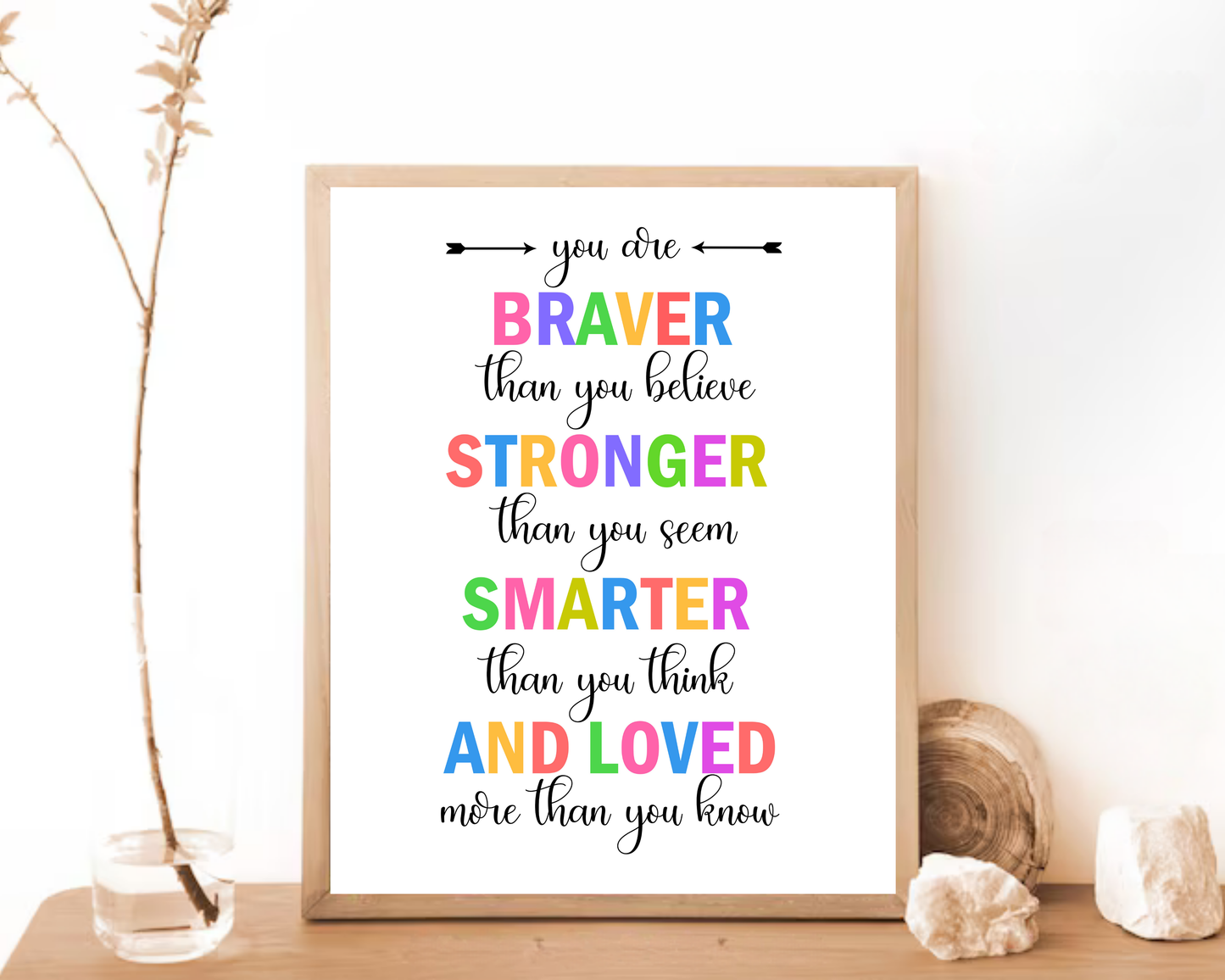 You Are Braver Than Wall Art | Inspirational Quote Poster, Confidence &amp; Courage Decor, Printable Motivational Wall Art
