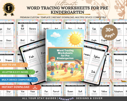 Word Tracing Worksheets for Pre-Kindergarten | Printable Handwriting Practice & Early Learning Activities