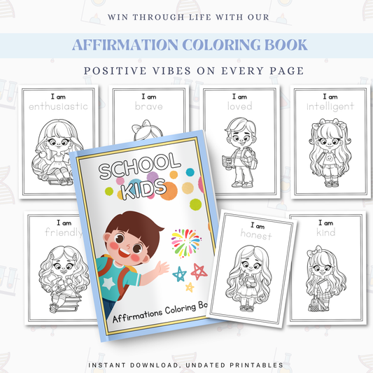 School Kids Positive Affirmations Coloring Book PDF | Confidence Building Coloring Pages, Self Esteem &amp; Mindfulness Activities for Children