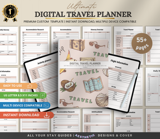 Digital Travel Planner | Editable Trip & Vacation Organizer