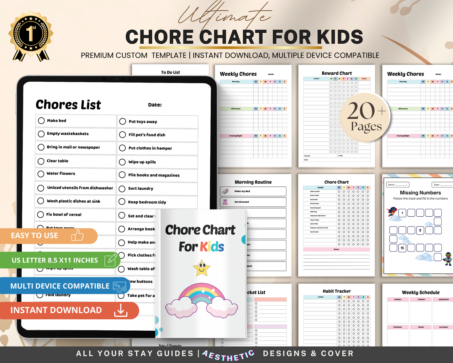 Chore Chart for Kids | Printable Daily & Weekly Responsibility Chart for Routine & Good Habits