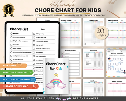 Chore Chart for Kids | Printable Daily & Weekly Responsibility Chart for Routine & Good Habits
