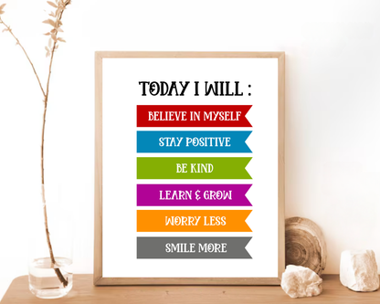 Today I Will Poster Positive Wall Art | Motivational Quote, Inspirational Mindset Decor, Printable Daily Affirmation Wall Art