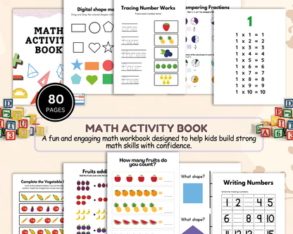 Math Activity Book for Kids | Printable Worksheets for Addition, Subtraction, Multiplication & Fun Learning