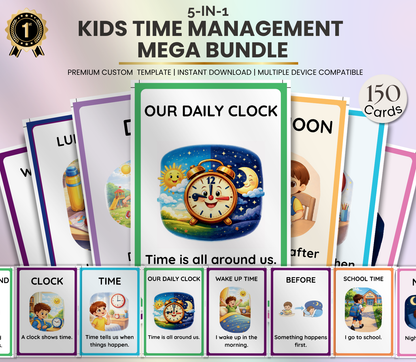 Kids Time Management Mega Bundle | Printable Flashcards for Routine, Productivity & Daily Habits