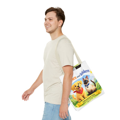 Waffles & Whiskers Adventure Pals Tote Bag — Cute Puppy and Kitten Kids Book Design