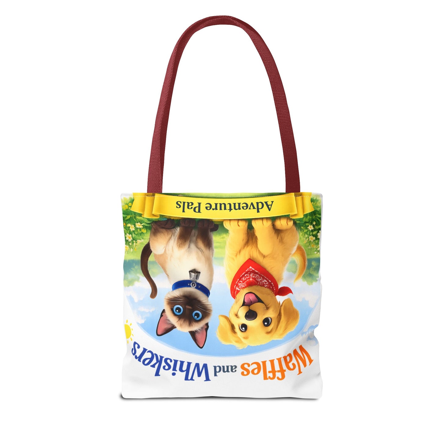 Waffles & Whiskers Adventure Pals Tote Bag — Cute Puppy and Kitten Kids Book Design