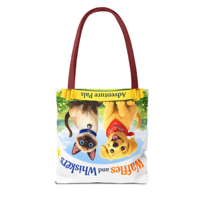 Waffles & Whiskers Adventure Pals Tote Bag — Cute Puppy and Kitten Kids Book Design