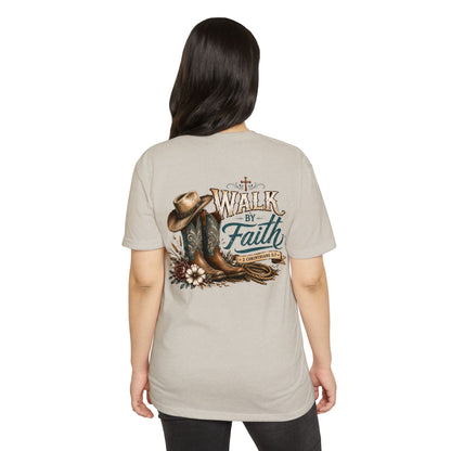 Walk By Faith T-Shirt — Christian Cowboy Boots & Hat Graphic Tee