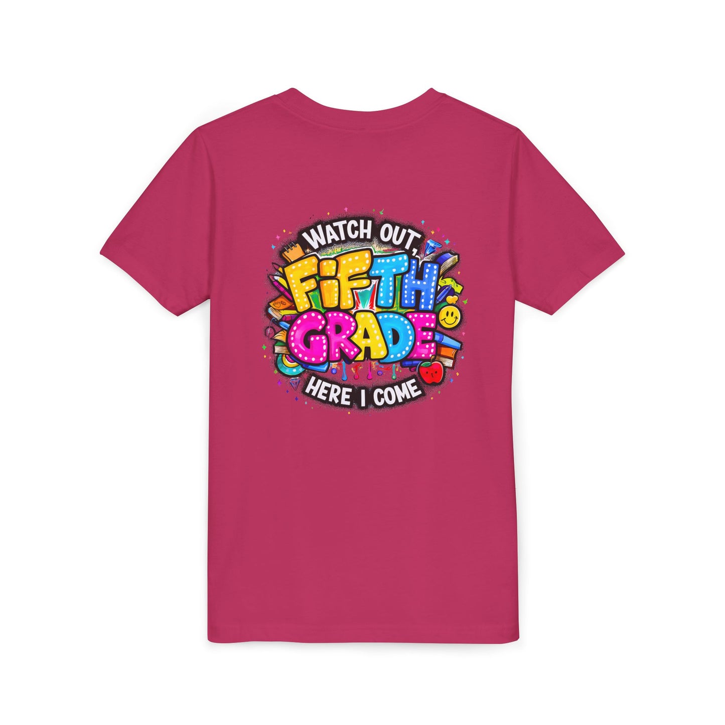 Fifth Grade T‑Shirt for Kids - "Watch Out Fifth Grade Here I Come" Back-to-School Tee