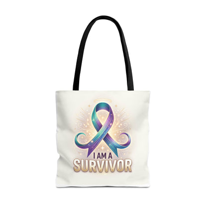 Survivor Ribbon Tote Bag - "I Am a Survivor" Awareness Reusable Shopper