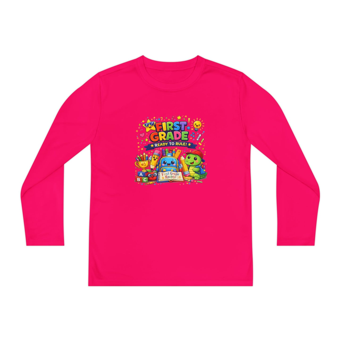 First Grade Ready Youth Long Sleeve Tee — "First Grade Here I Come" Back-to-School Shirt