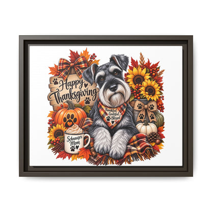 Happy Thanksgiving Schnauzer Framed Canvas — Autumn Dog Wall Art