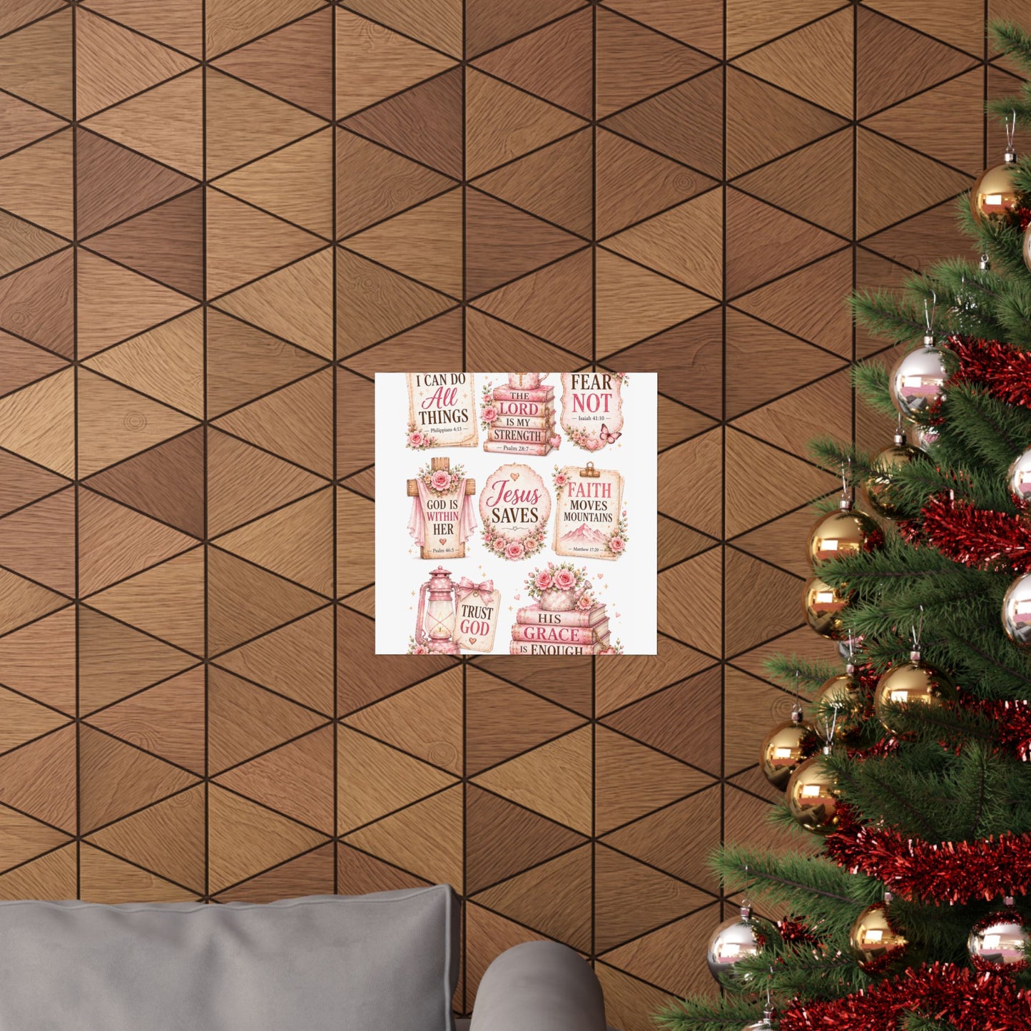 Christian Scripture Matte Poster - Floral 'Jesus Saves' & Encouraging Verses (Vertical)