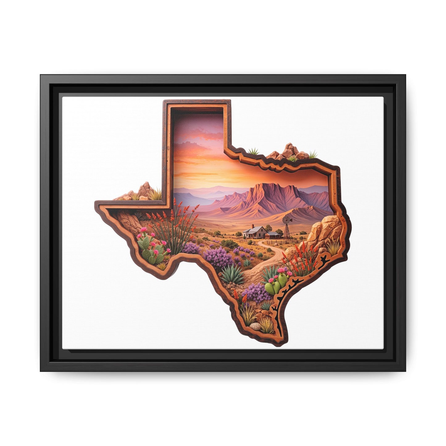 Framed Texas Landscape Matte Canvas — Desert Sunset State Art Print